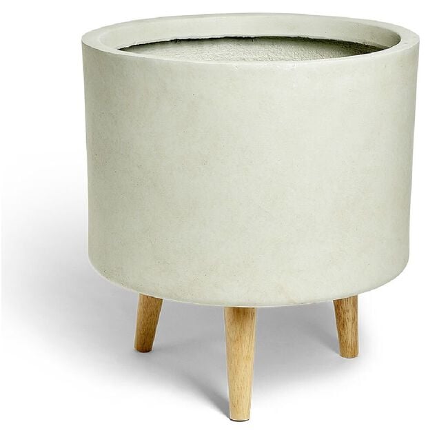 Cache pot argile gris sur tr&eacute;pied &Oslash;35xH23cm