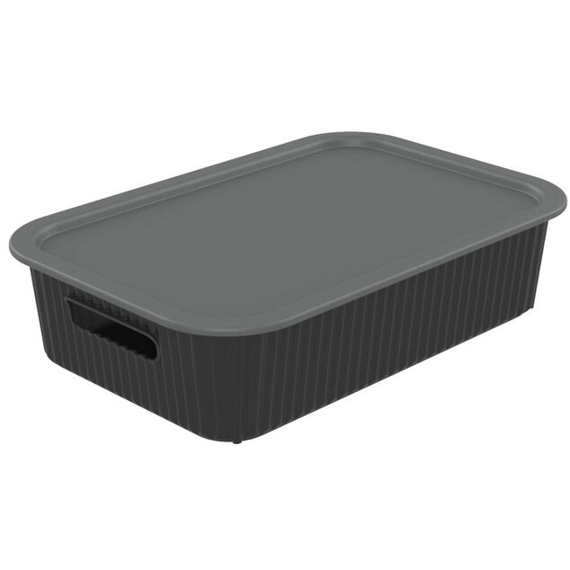 Panier de rangement 2L Vibox plastique noir avec couvercle gris 26x17,5xH6cm