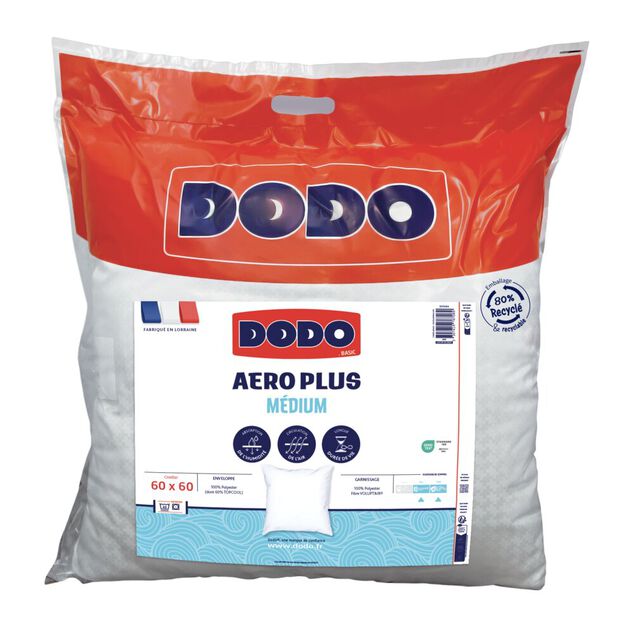 Oreiller carr&eacute; Dodo Aero Plus confort m&eacute;dium respirant 60x60cm