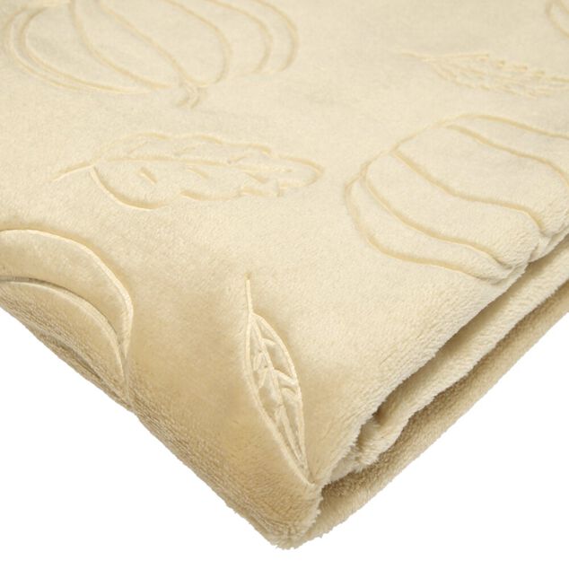 Plaid velours relief motif automne 130x160cm (2 mod&egrave;les marron ou beige)