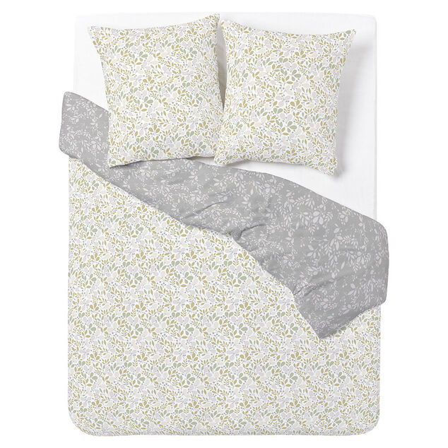 Parure de lit 2 personnes 240x220cm polycoton motif floral rose et gris