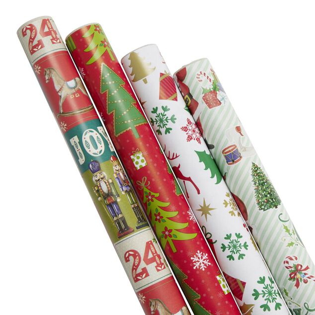 Papier cadeau No&euml;l x4 rouleau 2m (2 mod&egrave;les)