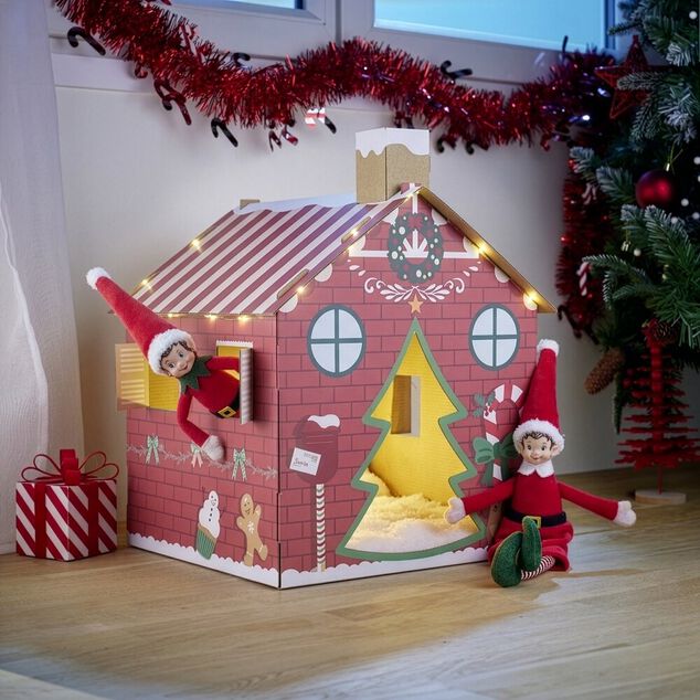 Maison de lutin farceur en carton H32x33x39cm rouge