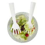 Lot de 2 couverts &agrave; salade forme main plastique blanc