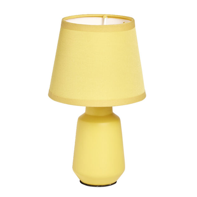 Lampe &agrave; poser en c&eacute;ramique avec abat-jour tissu jaune &Oslash;14,2xH24,5cm