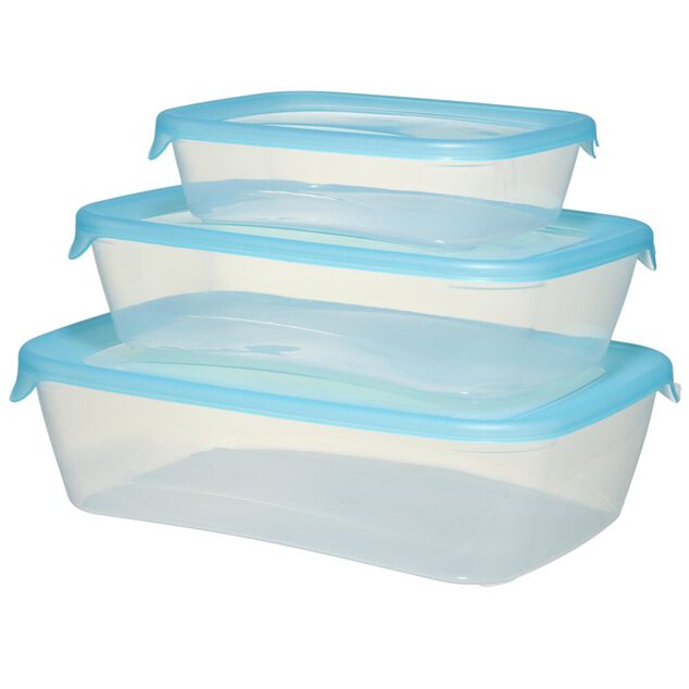 Bo&icirc;te alimentaire x3 Fresh Go rectangulaire plastique transparent et bleu 0,5/1/2L