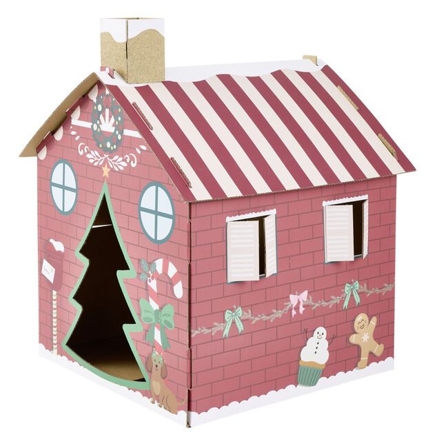 Maison de lutin farceur en carton H32x33x39cm rouge