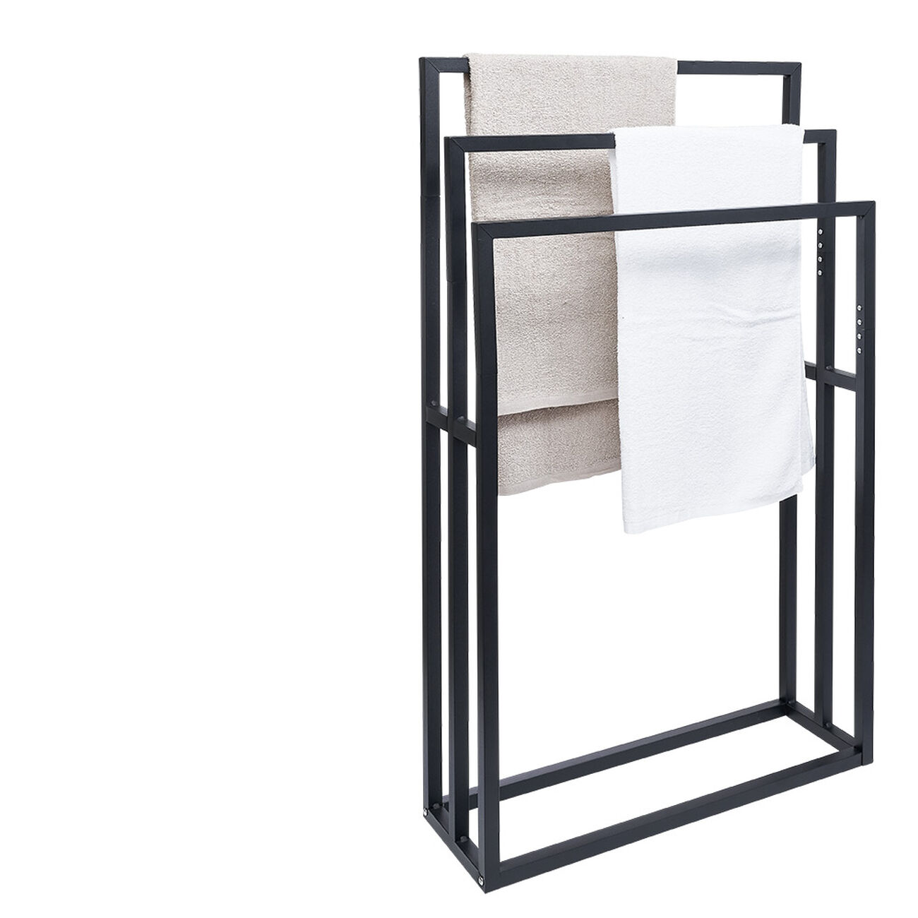 Support Serviette Porte Serviette sur Pied Porte-Serviettes en Bambou À 3 Niveaux, Porte-couvertures Autoportant, Porte-Serviettes avec Étagère De Rangement pour Salle De Bain Range Serviette