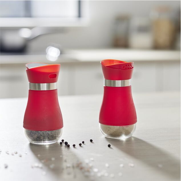 Sali&egrave;re et poivri&egrave;re 130ml verre et plastique rouge