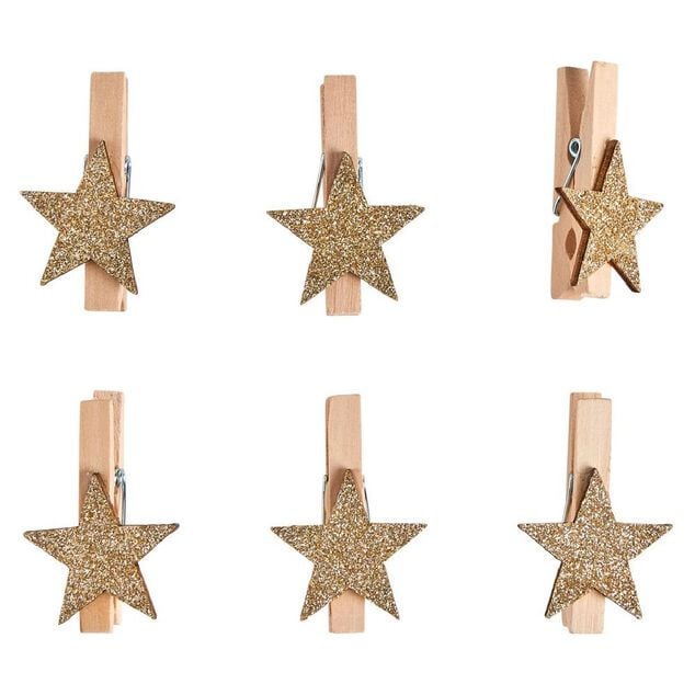 Pince en bois avec décor étoile x6