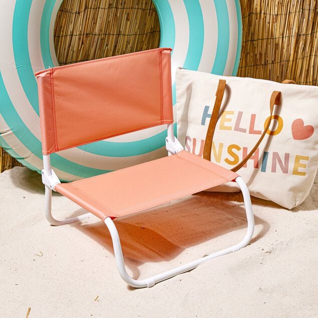 Chaise de plage acier et textil&egrave;ne rouge corail 44x42xH48cm