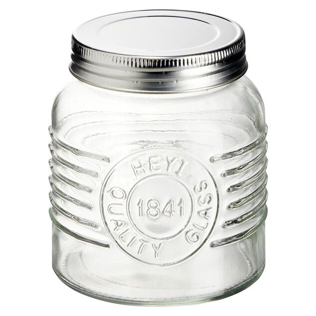Bocal herm&eacute;tique rond transparent avec couvercle en m&eacute;tal H10 cm