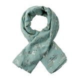 Foulard vert d'eau motif feuillage gris argenté