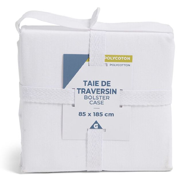 Taie de traversin 85x185cm polycoton blanc