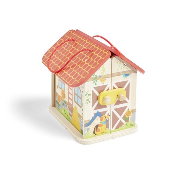 Ferme ou h&ocirc;pital ou caserne de pompiers pliable en bois 20,5x17,5xH19cm