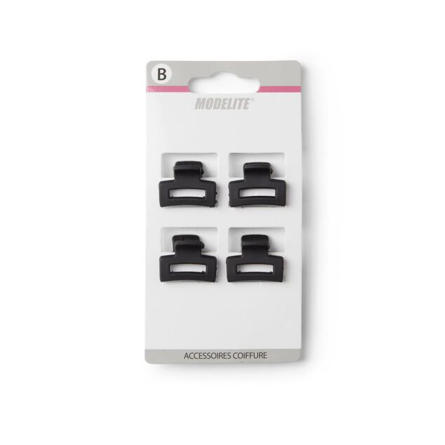 Lot de 4 pinces &agrave; cheveux plastique noir mat 2cm