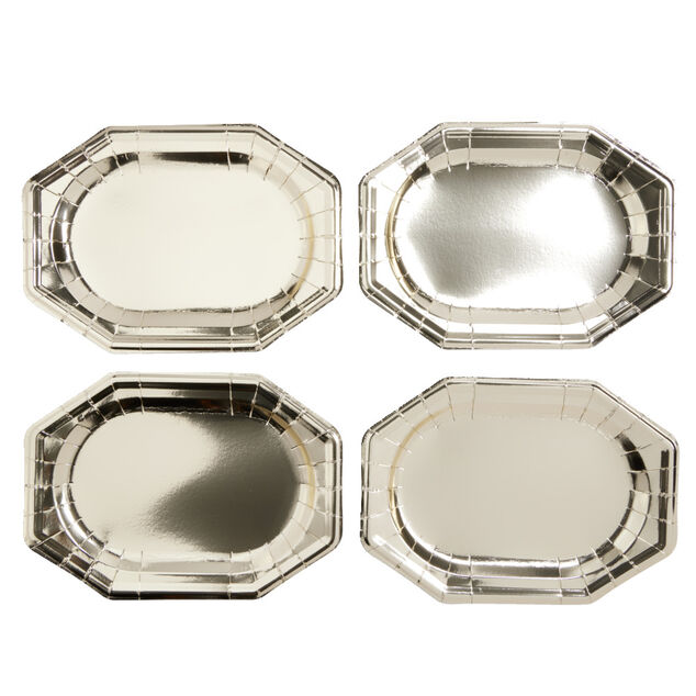 Plateaux de pr&eacute;sentation ovale x4 carton m&eacute;tallis&eacute; dor&eacute; 25x34cm
