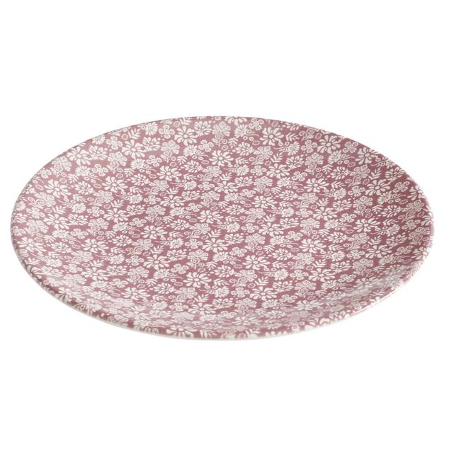 Assiette &agrave; dessert x4 ronde Indie fa&iuml;ence terracotta motif floral blanc &Oslash;20cm