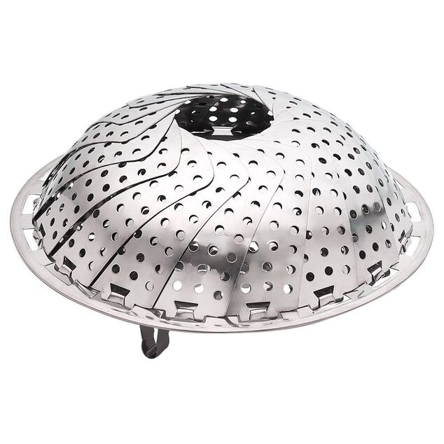 Panier vapeur r&eacute;glable m&eacute;tal gris &Oslash;28,5xH9,5cm