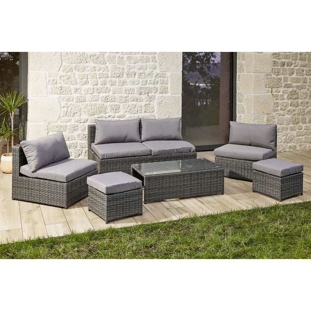Salon de jardin Imbrik 6 places plastique tress&eacute; et acier gris (6 pi&egrave;ces)