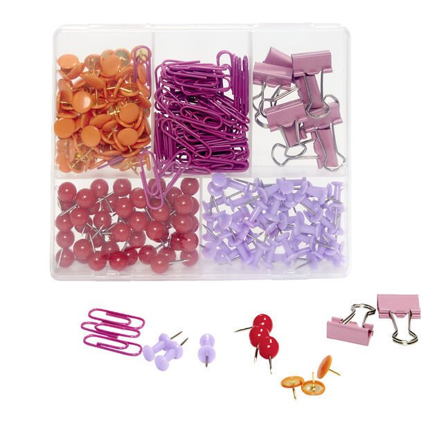 Boîte accessoires de bureau trombones, pinces et punaises