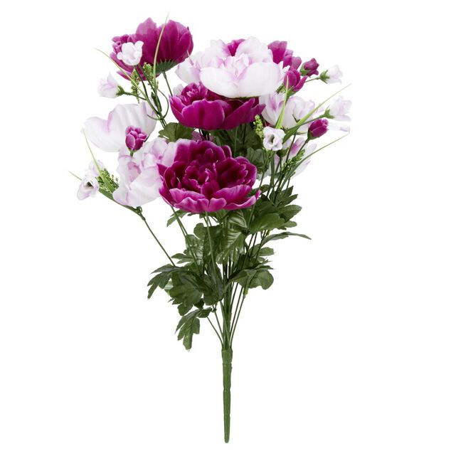 Piquet pivoine H60 cm violet - Fleur artificielle 18 t&ecirc;tes