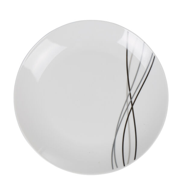 Assiette à dessert ronde blanche lignes gris noir Line