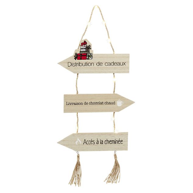Panneau directionnel lumineux de No&euml;l en bois