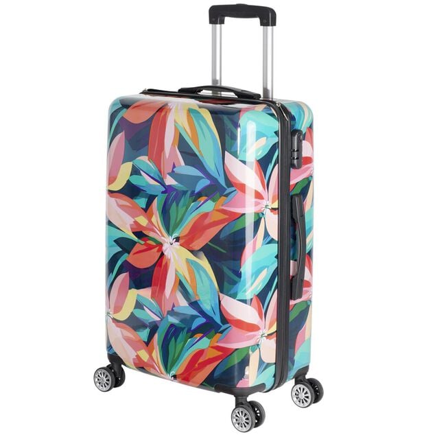 Valise cabine 63L trolley 4 roulettes motif floral tropical 45x26xH66,5cm