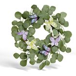 Couronne d&eacute;co printemps eucalyptus artificiel et papillons &Oslash;45cm