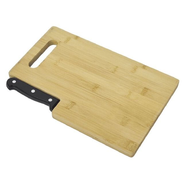 Planche &agrave; d&eacute;couper en bambou avec couteau