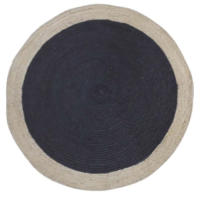 Tapis rond en jute noir et bord naturel