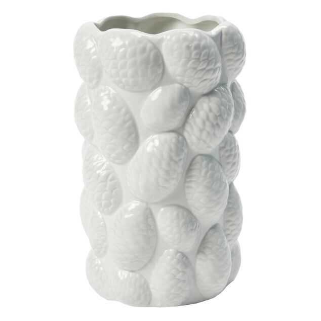 Vase c&eacute;ramique pommes de pin en relief &Oslash;14,5xH22,5cm (2 mod&egrave;les bordeaux ou blanc)