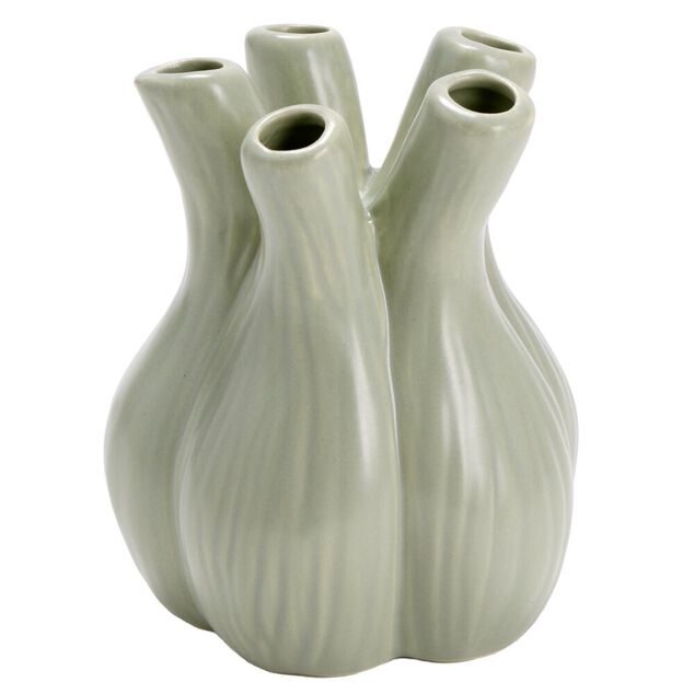 Vase c&eacute;ramique forme 5 bulbes tulipes &Oslash;10xH12cm (2 mod&egrave;les vert ou blanc)