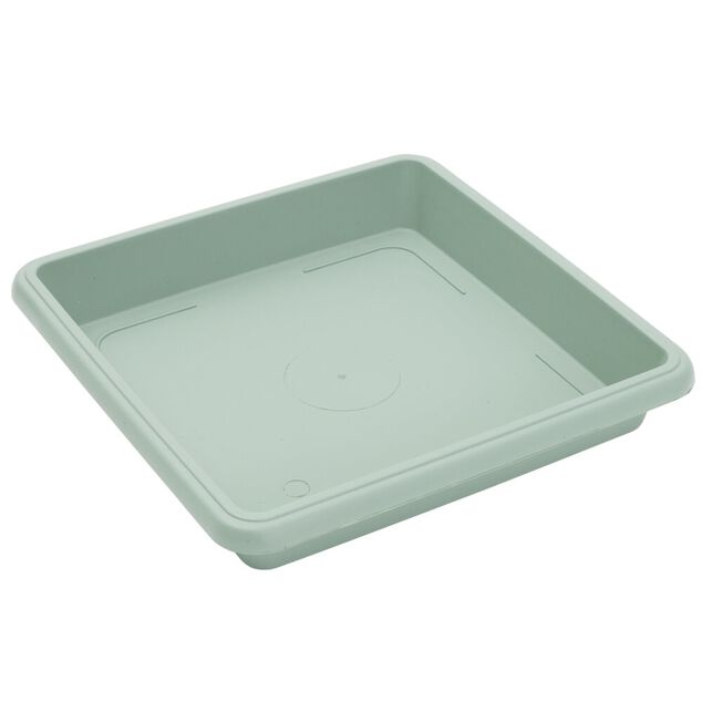 Soucoupe carr&eacute;e pot de fleur plastique vert laurier 27,5x27,5cm