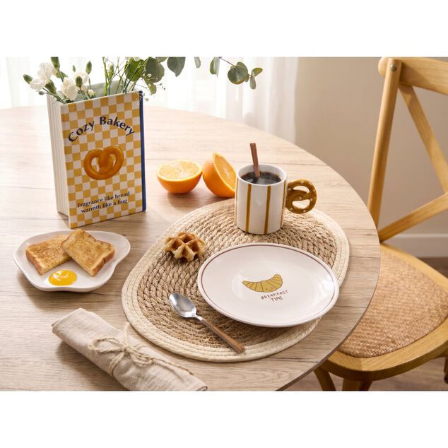 Assiette &agrave; dessert ronde motif croissant fa&iuml;ence &Oslash;19cm