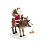 Sujet P&egrave;re No&euml;l avec renne en polyr&eacute;sine 11x5xH10cm