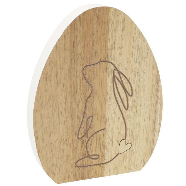 D&eacute;coration oeuf en bois avec lapin grav&eacute; 12xH15cm (3 mod&egrave;les)