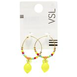Boucles d'oreilles créoles fines dorées perles multicolores et citron pendant