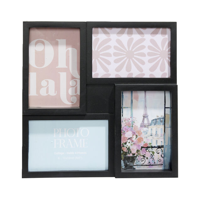 Pêle mêle plastique noir 27,5x27,5cm pour 4 photos 10x15cm (2 modèles)