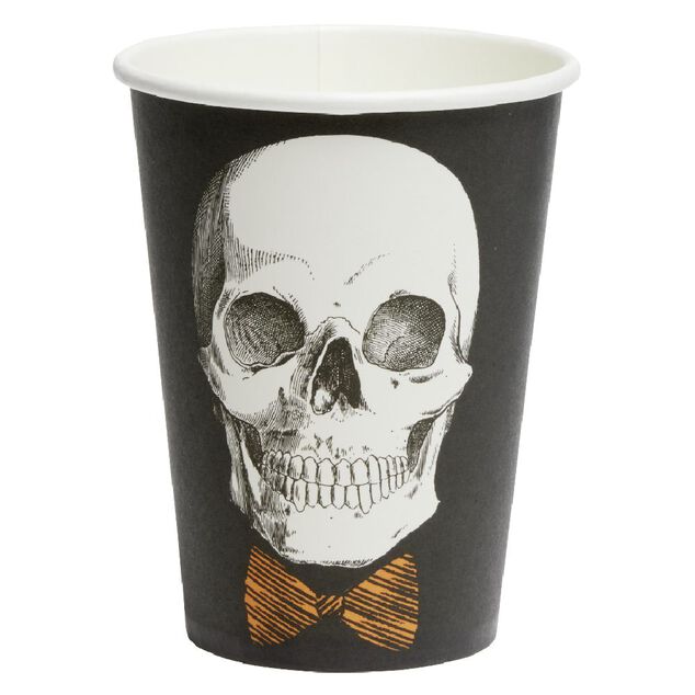 Verre papier Halloween imprim&eacute; squelette gentleman noir et blanc x8