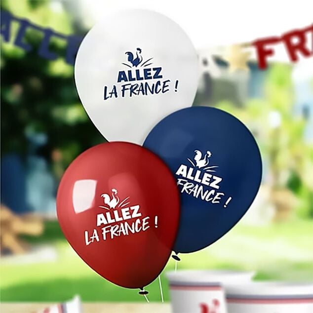 Ballons Cocorico x6 Allez la France bleu blanc rouge L30cm