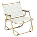 Chaise de camping pliable bambou et toile quadrill&eacute;e vert et blanc 54x38xH62cm