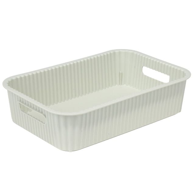 Pani&egrave;re de rangement 2L rectangulaire plastique blanc 25,5x17xH6cm