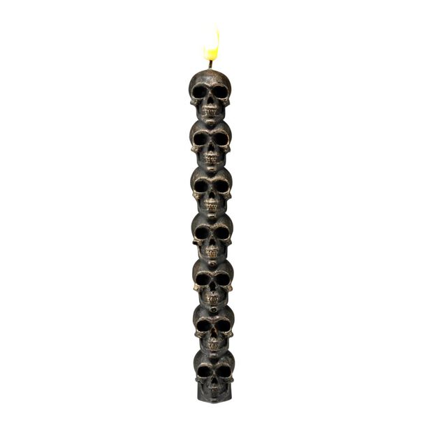 Bougie cire &agrave; LED Halloween cr&acirc;nes empil&eacute;s noir &Oslash;2,5xH25cm
