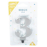 Bougie anniversaire chiffre 3 mat argenté