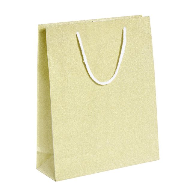 Sac cadeau Noël motif sapin ou uni doré pailleté - Taille M