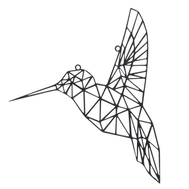 Oiseau design origami &agrave; suspendre m&eacute;tal ajour&eacute; noir L25xH22cm