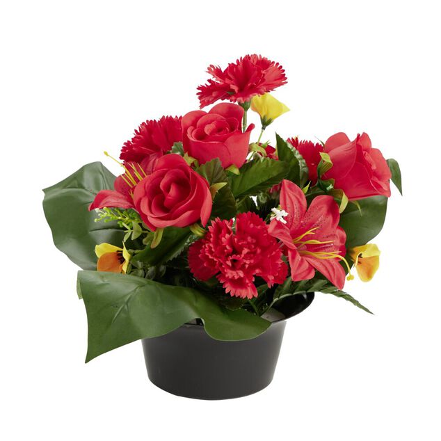 Vasque fleurs artificielles boutons de roses/oeillets/pens&eacute;es &Oslash;33xH27cm