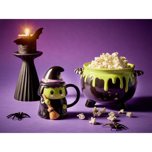 Mug Halloween 42cl sorci&egrave;re avec couvercle dolomite noir 14x9,5xH17cm